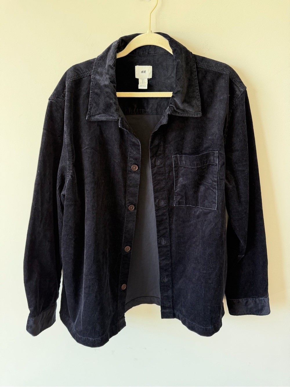 H&M Black Corduroy Button-Down Shirt and/or Shacket Cotton Modal